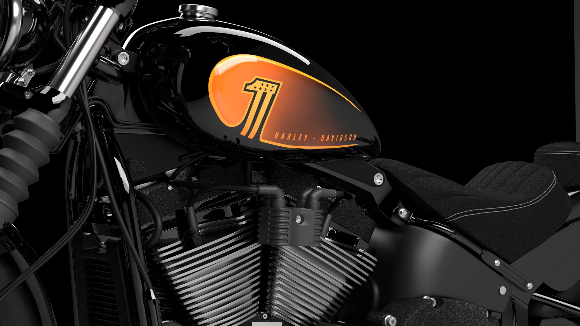 Realistic Harley Davidson Street Bob 2021 Vivid Black 3D Model