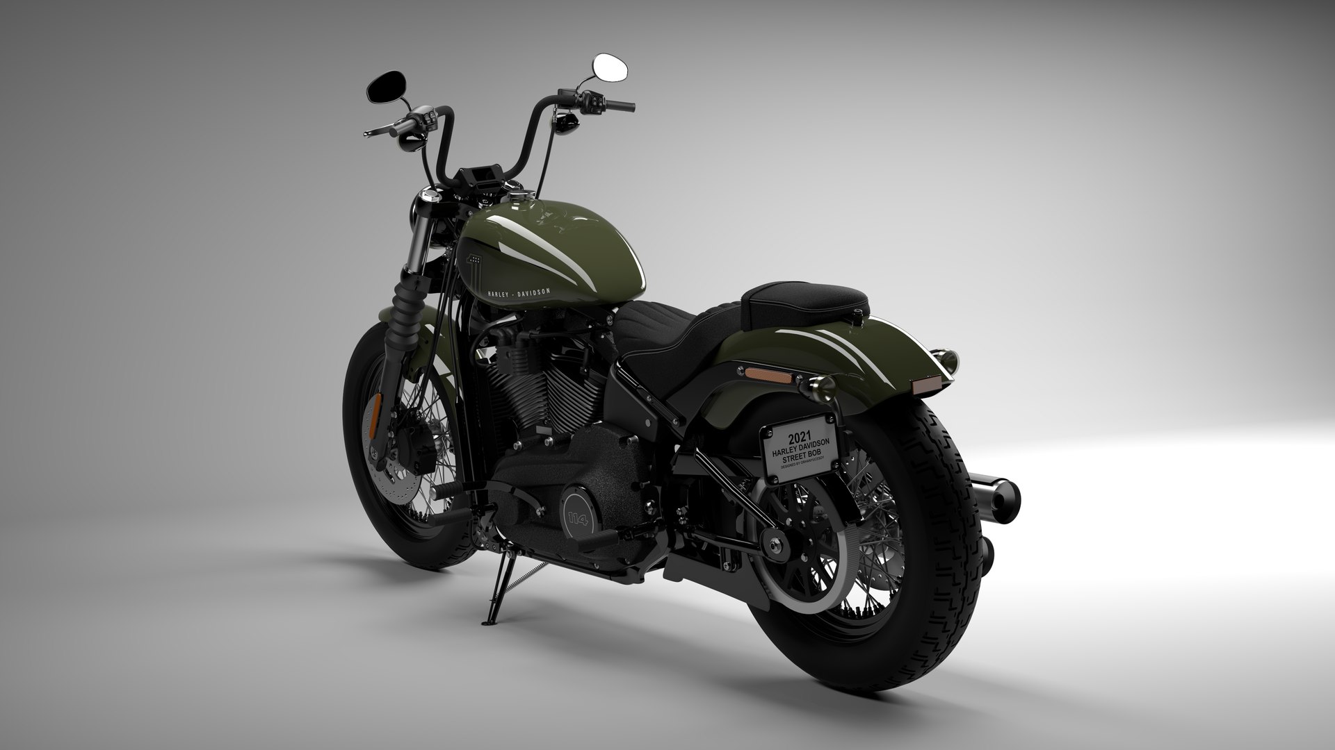 Harley Davidson Street Bob 2021 3D Model (Deadwood Green)