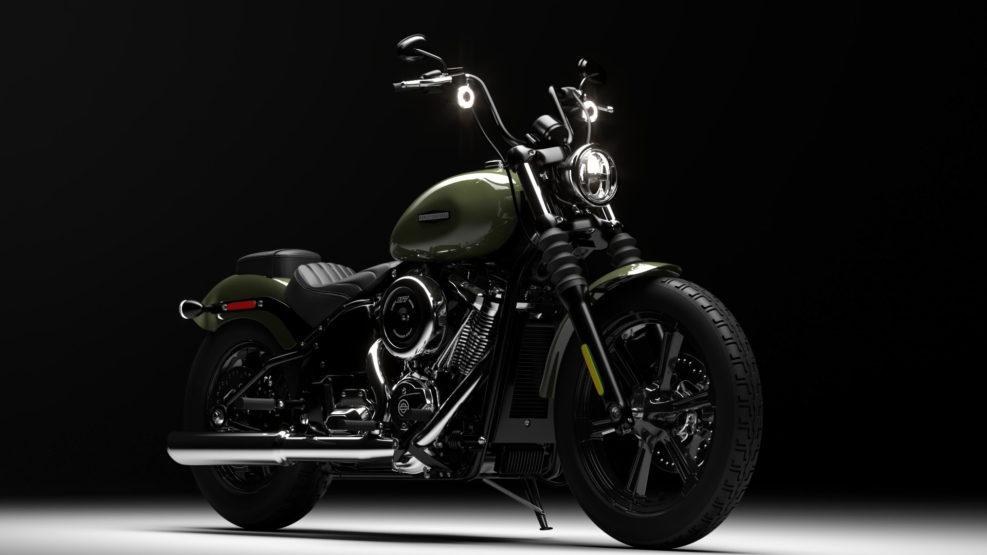 Harley Davidson Street Bob 2026 3D Model (Olive Steel Metallic)
