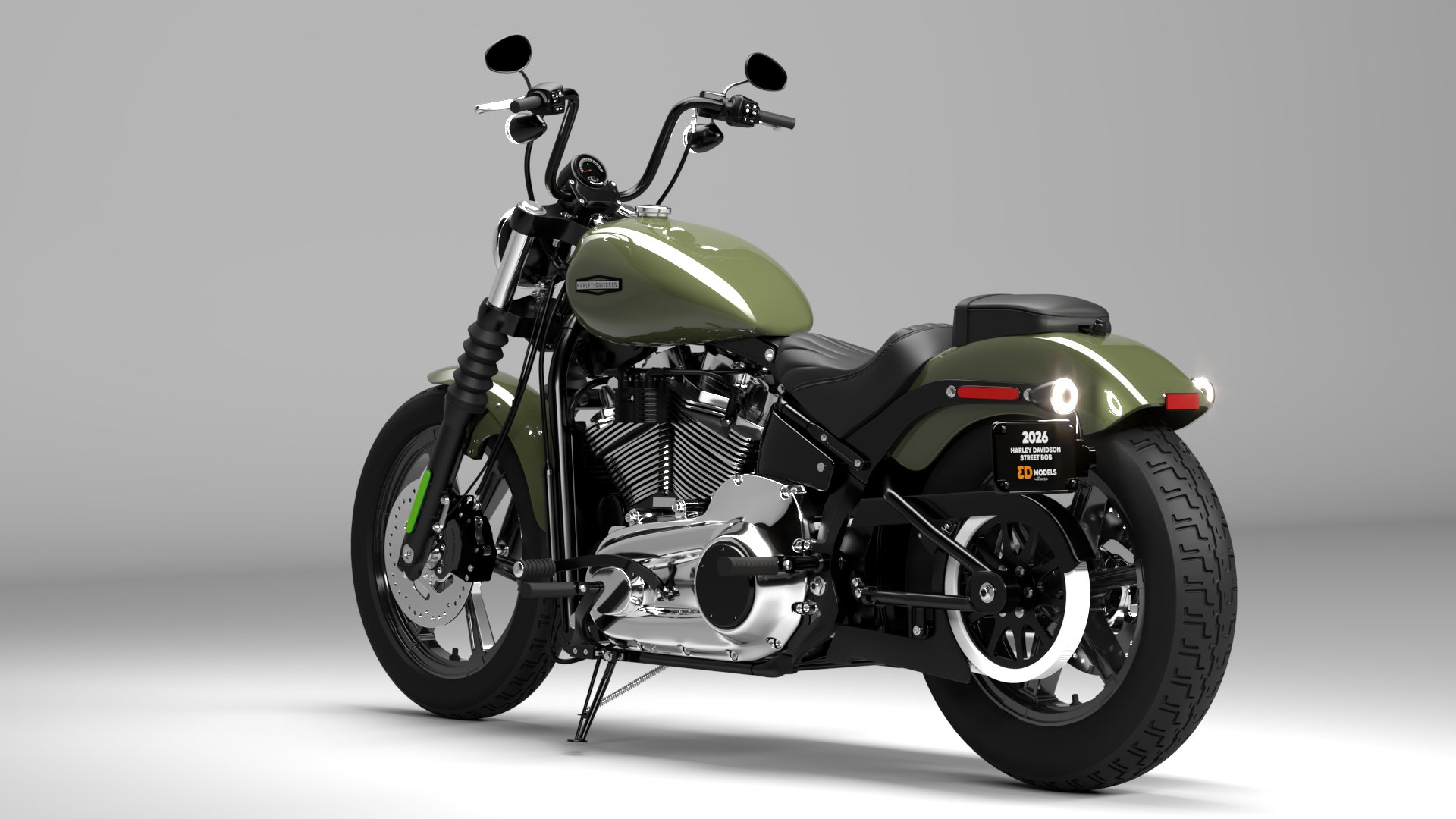 Harley Davidson Street Bob 2026 3D Model (Olive Steel Metallic)