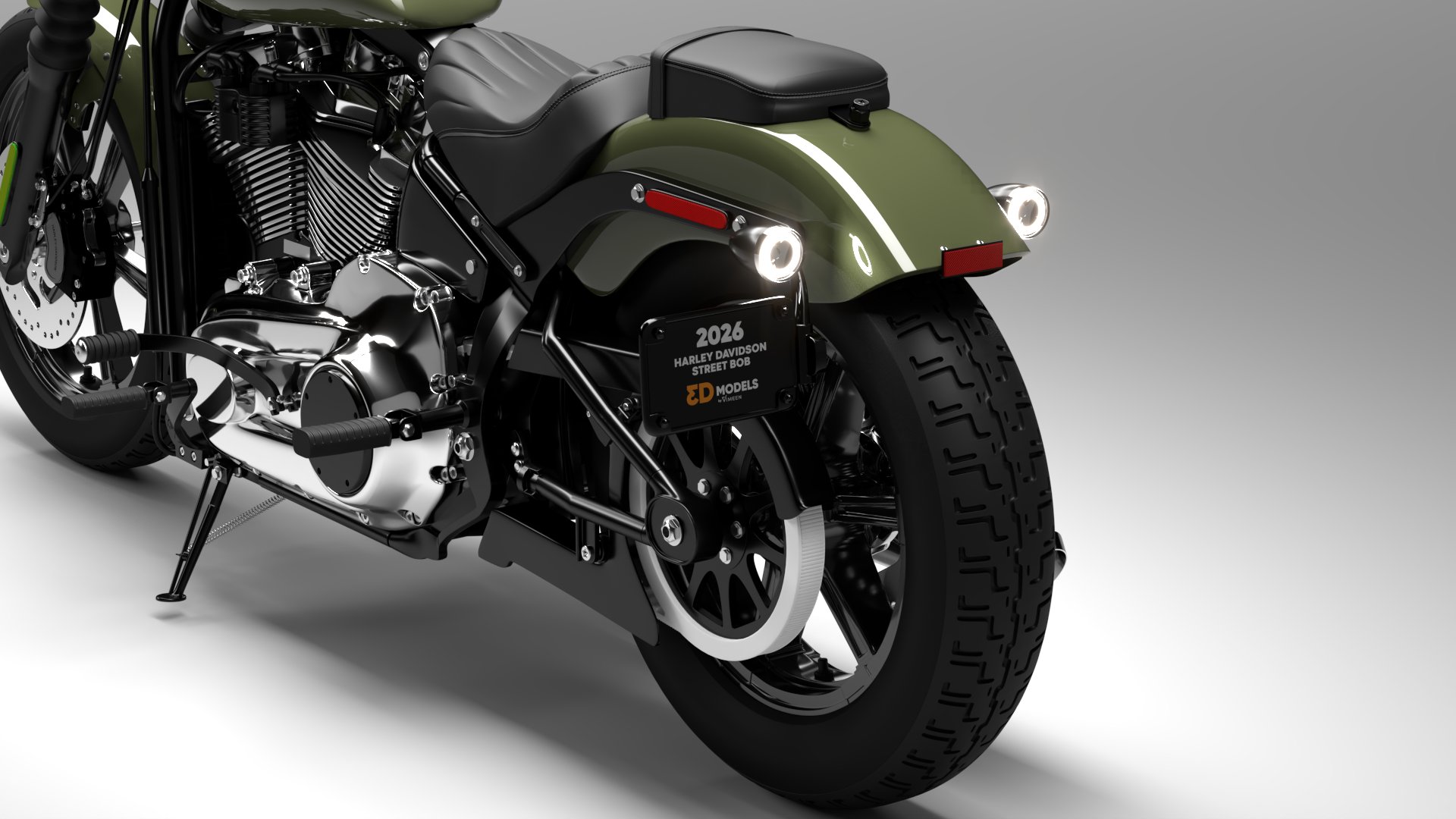 Harley Davidson Street Bob 2026 3D Model (Olive Steel Metallic)